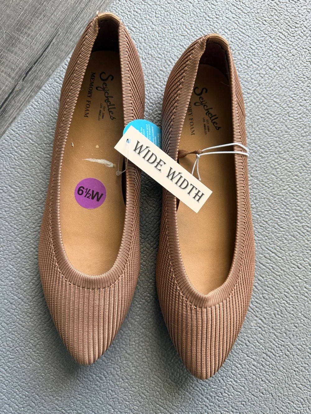 Seychelles Wide Width Ribbed Pointed Ballet Flats in Taupe